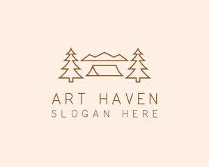 Minimal Pine Tree Campsite logo design