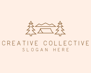 Minimal Pine Tree Campsite logo design