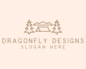 Minimal Pine Tree Campsite logo design