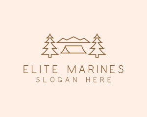 Minimal Pine Tree Campsite logo design