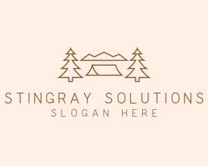 Minimal Pine Tree Campsite logo design