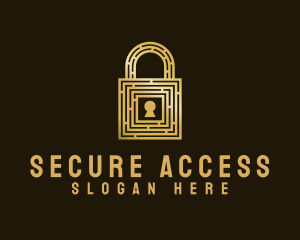 Passcode - Gold Maze Padlock logo design