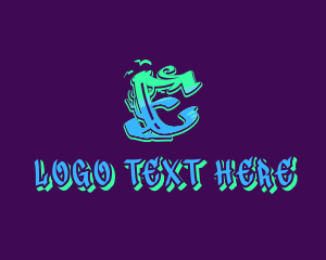 Hiphop - Neon Graffiti Art Letter E logo design