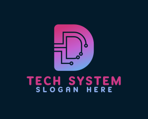 System - Digital Network Letter D logo design