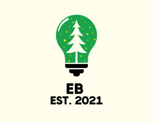 Pine Tree - Light Bulb Christmas logo design