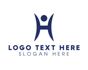Sauna - Blue H Person logo design