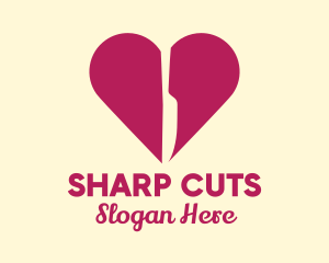 Cut - Broken Heart Knife logo design