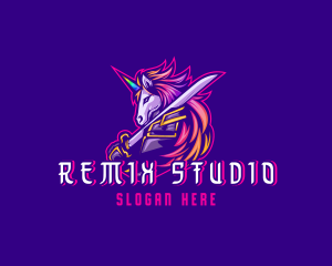 Samurai Rainbow Unicorn logo design