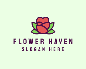 Heart Rose Flower Bud logo design