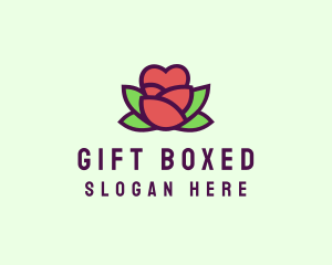 Present - Heart Rose Flower Bud logo design