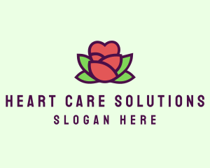 Heart Rose Flower Bud logo design