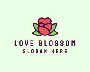 Romance - Heart Rose Flower Bud logo design