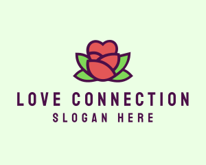 Romance - Heart Rose Flower Bud logo design