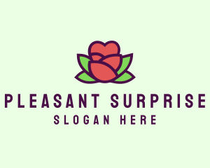 Surprise - Heart Rose Flower Bud logo design