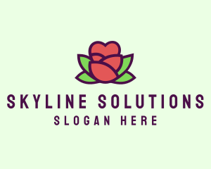 Heart Rose Flower Bud logo design