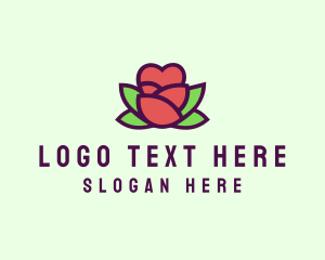 Romantic - Heart Rose Flower Bud logo design