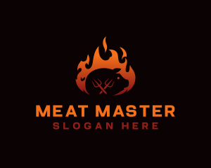 Pork Meat Barbecue logo design