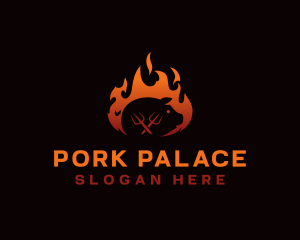 Pork Meat Barbecue logo design