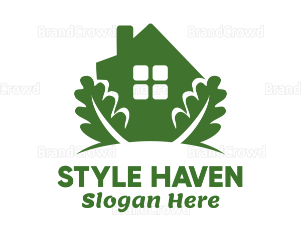 Green House & Leaves Logo