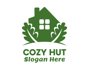 Hut - Green House & Leaves logo design