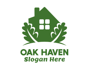 Oak - Green House & Leaves logo design