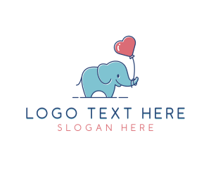 Elephant - Heart Balloon Elephant Zoo logo design