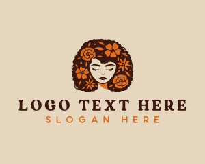 Haircut - Afro Flower Woman logo design