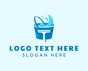 Blue Cleaning Bucket Squeegee logo design