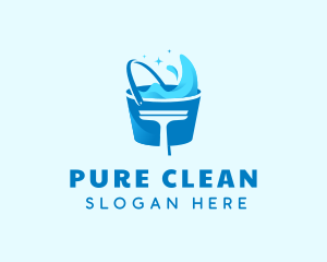 Blue Cleaning Bucket Squeegee logo design