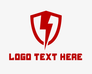 Red Lightning Bolt Shield logo design