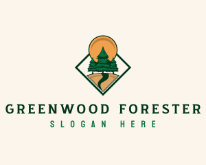 Pine Tree Forest Sun logo design