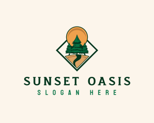 Pine Tree Forest Sun logo design