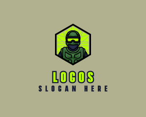 Cartoon - Military Soldier Hexagon logo design