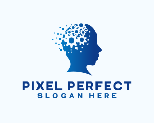 Pixel Cogwheel Mind logo design