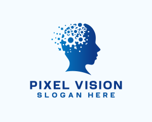 Pixel Cogwheel Mind logo design