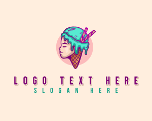 Lady - Woman Ice Cream Dripping logo design