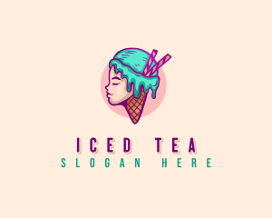 Woman Ice Cream Dripping logo design