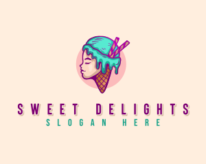 Woman Ice Cream Dripping logo design