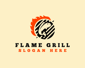 Grill - Fish Grill Flame logo design