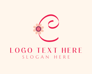 Crochet - Pink Flower Letter C logo design
