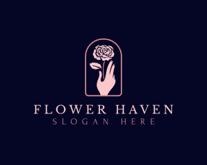 Rose Hand Flower logo design