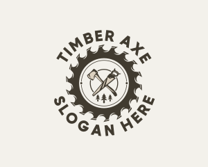 Saw Axe Lumberjack Tools logo design