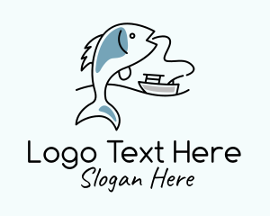 Ocean - Fishing Line Fish Boat logo design