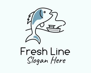 Fishing Line Fish Boat logo design