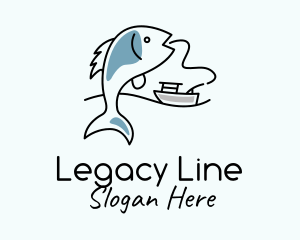 Fishing Line Fish Boat logo design