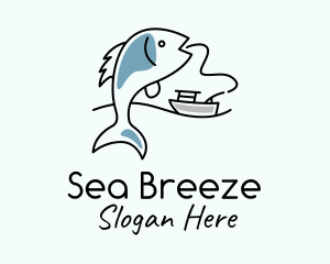 Fishing Line Fish Boat logo design