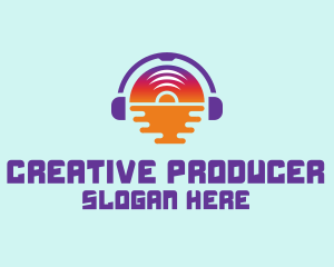 Producer - Music Headphones Sun logo design