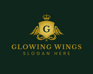 Royal Ornate Shield Wings logo design