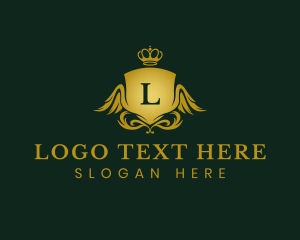 Expensive - Royal Ornate Shield Wings logo design