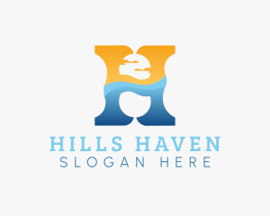 Ocean Sunset Horizon H logo design